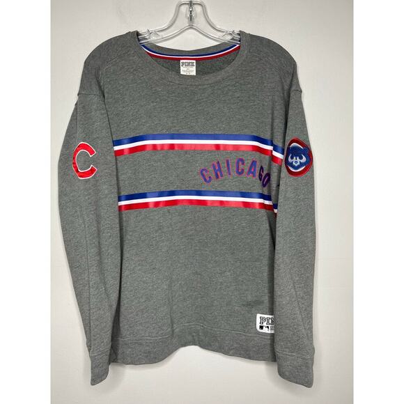 Victoria's Secret Pink Chicago Cubs Gray Sweatshirt Pullover Crewneck Sz Small - Picture 1 of 9